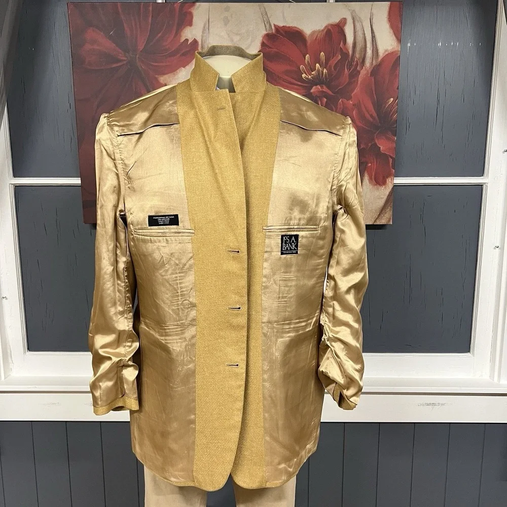 Vintage Jos A Bank Silk Golden Blazer Jacket Sport Coat Mens 44L Long 3Button